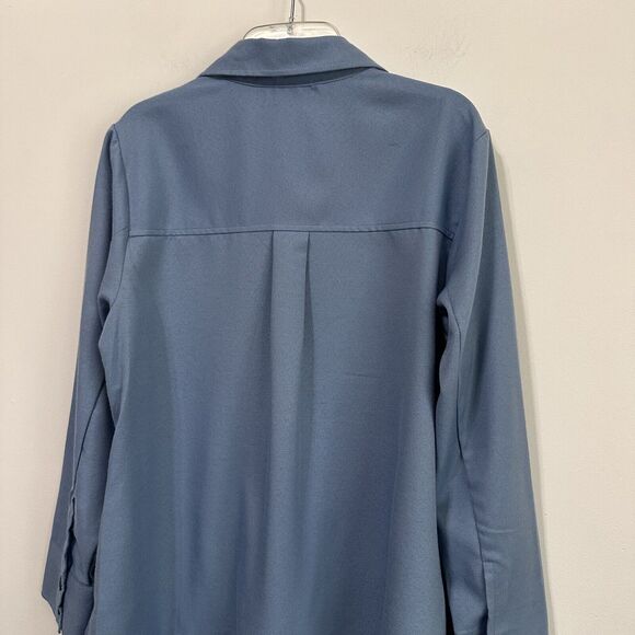 LuLaRoe Abigail Shacket Jacket M Blue Button Front Trendy Longline Travel NWOT - Picture 7 of 10